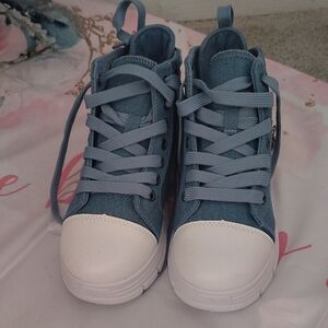Kids High-Top Sneakers in Light Blue and White